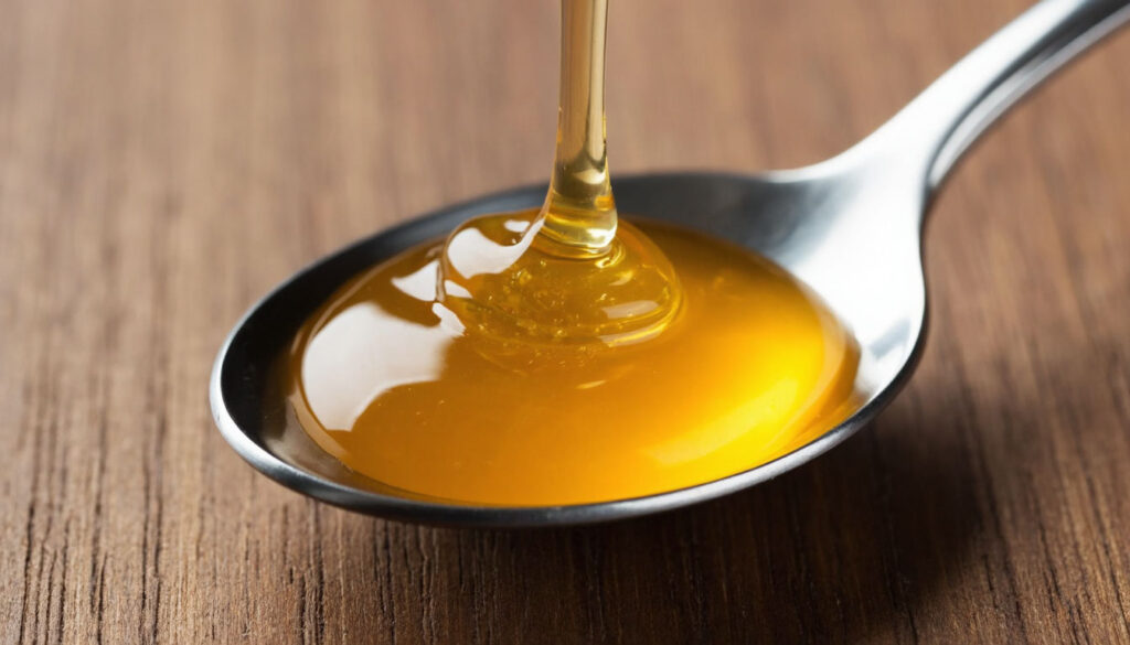 Мед в столовой ложке крупным планом