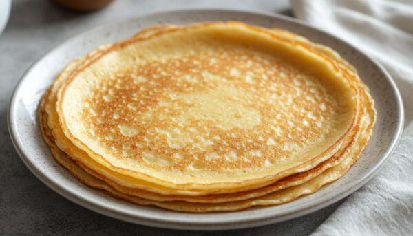 Тонкий домашний блин на молоке на тарелке