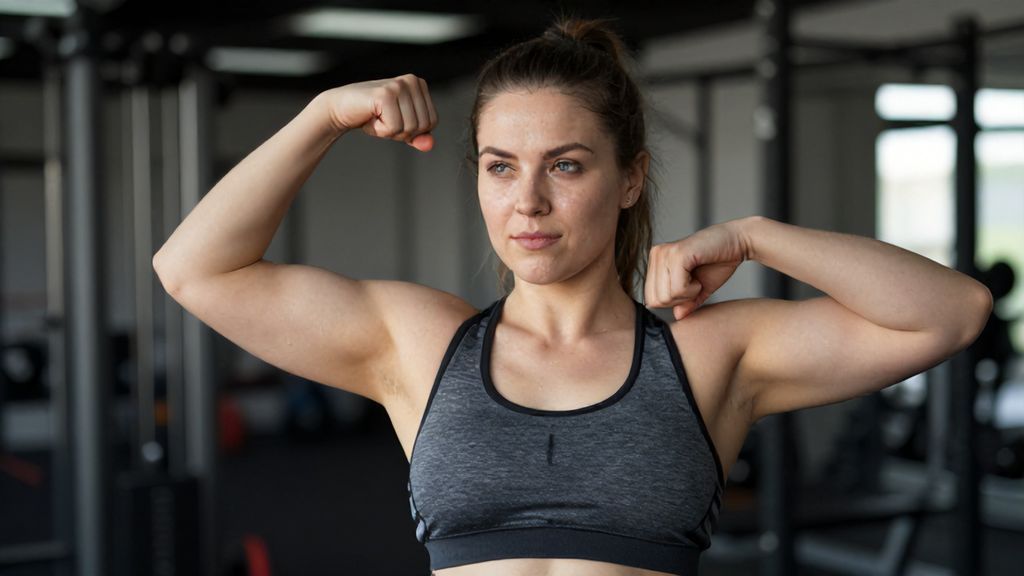 Спортивная девушка с чистыми подмышками после тренировки