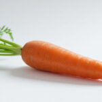 Целая свежая сырая морковь с ботвой на светлом фоне