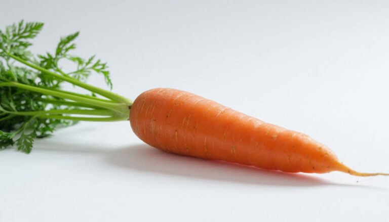 Целая свежая сырая морковь с ботвой на светлом фоне