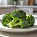 Порция свежей брокколи весом 200 грамм на тарелке