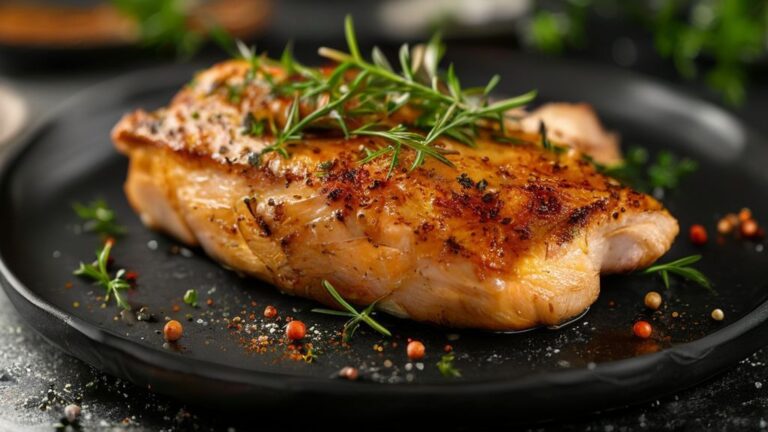 Запеченная куриная грудка на тарелке