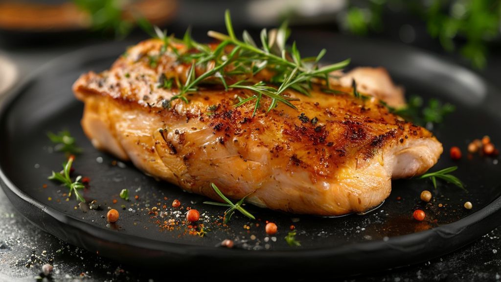 Запеченная куриная грудка на тарелке