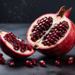 Спелый разломанный гранат с красными зернами и косточками