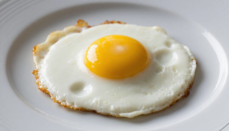 Яичница глазунья из одного яйца на тарелке