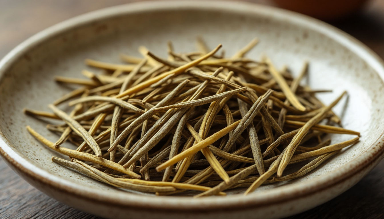 Высушенные почки редкого желтого чая крупным планом